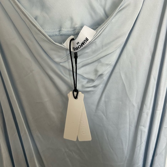 NWT Rumored Sky Blue Silk Mini Slip Dress Tie Detail Embroidered Medium - Picture 3 of 3